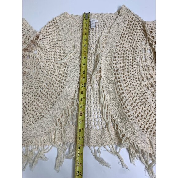 Chico’s Cream Cotton Cardigan with Fringe Size 1 - Picture 8 of 9